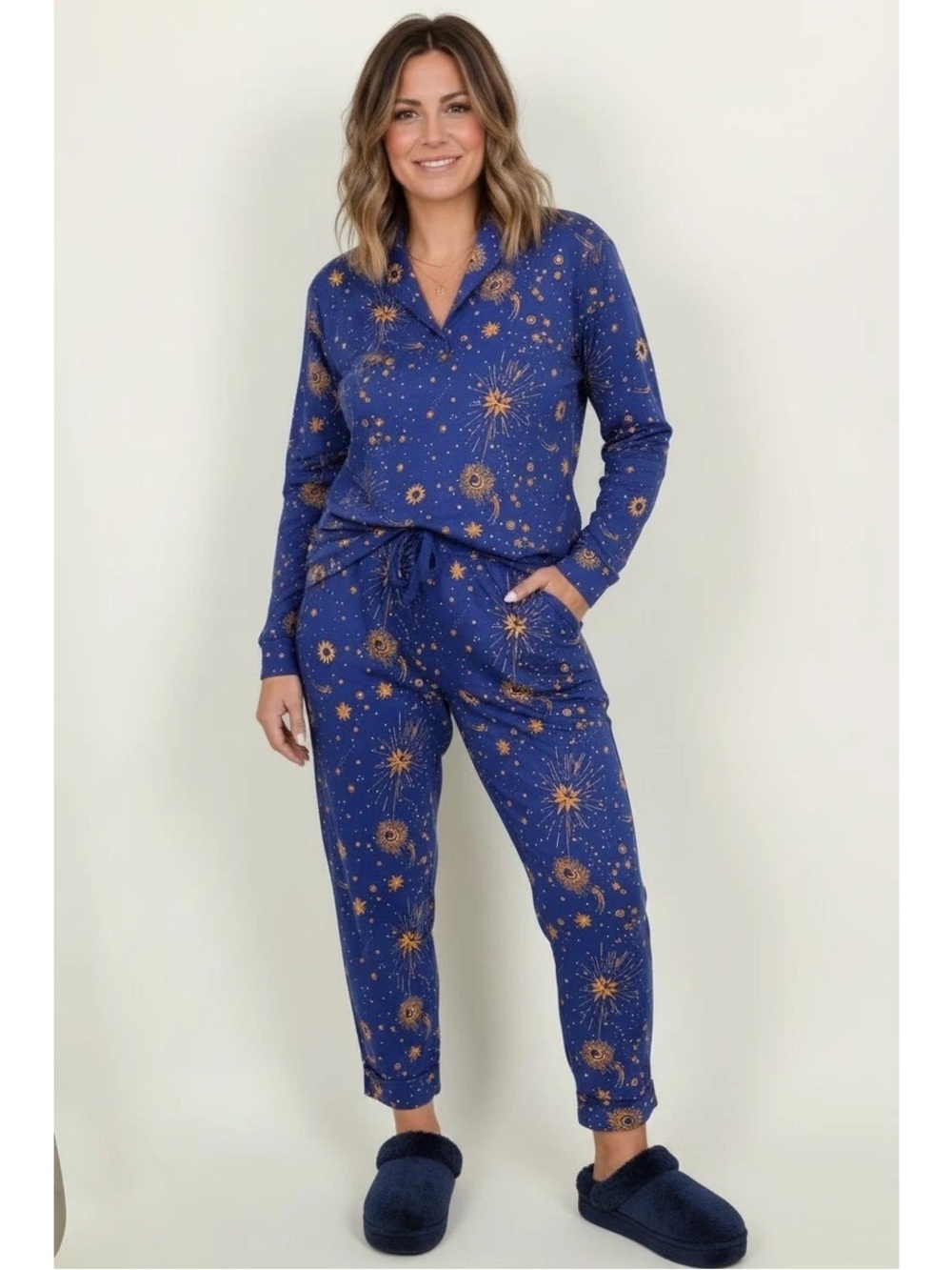 Room Service Ladies’ Shawl Collar PJ Celestial Print